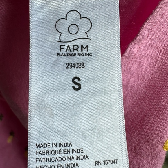 Farm Rio Linen Midi Dress Pink Embroidered Pineapple Size Small NWT - Picture 9 of 12